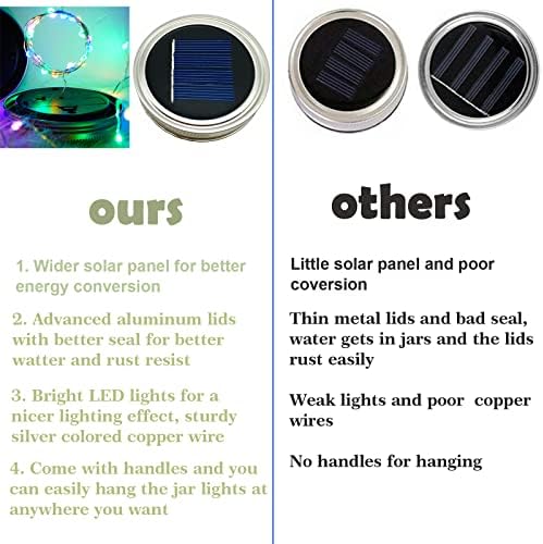 SmilingTown Solar Mason Jar String Light Lids 12 Pack 30 LED Fairy Firefly Inserts Lighting with 12 Hangers Waterproof for Outdoor Tree Patio Lawn Garden Decor, No Jars (Multi-Colored) - Image 4