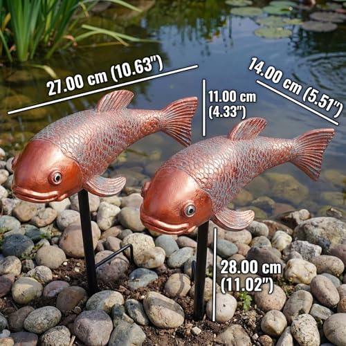 Set of 2 Antique Koi Statue - Resin Real Fish Garden Sculpture, Elegant Live Fish Pond Decor for Patio, Backyard,Unique Outdoor Ornaments - Image 4