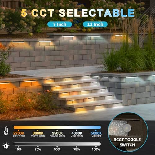 mw 8 Pack 7 Inch Retaining Wall Lights,5W LED Hardscape Lighting,200LM 2700K-5000K 5CCT Outdoor Step Lights,IP65 Waterproof 12V-24V Low Voltage Landscape Lights for Patio Walls Stairs,ETL Certified - Image 2