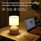 Rattan Table Lamp, Boho Farmhouse Style, Cotton Linen Lamp Shade, 6.2×6.2×11.8 Inch Small Table Lamp, with E12 LED Warm Light Bulb - Image 3