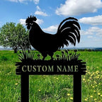Iron Rooster Garden Stake,Personalized Name Plaque Sign,Chicken Coop Sign,Custom Metal Yard Art for Outdoor Decor, Rustproof Lawn Ornament, Farmhouse Insert Sign for Garden & Patio by Custom