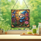 Painter Gnome at Work Stained Glass Suncatcher – Square Hanging Window Panel for Home or Greenhouse – Whimsical Glass Art Gift for Garden Lovers, Christmas, Halloween, Father Days 0m6gCB - Image 2