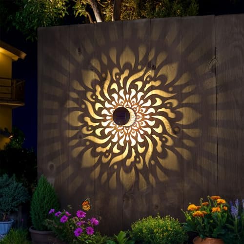 4 Pack Solar Fence Lights Metal Solar Powered Outdoor Wall Deck Step Lights Mandala Theme Waterproof Fence Light for Garden Post Patio Backyard Yard Decor, Gardening Gifts for Women Mom Grandma - Image 3