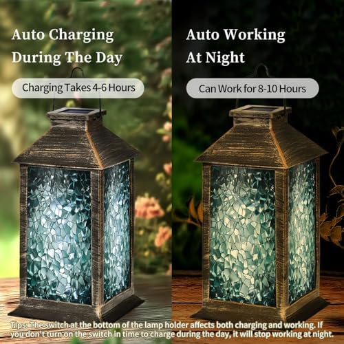 Solar Lantern Stained Glass Window Outdoor Waterproof Hanging Solar Light Outside Lights for Patio Yard House Lawn Decor Birthday Gifts for Women Mom - Image 4