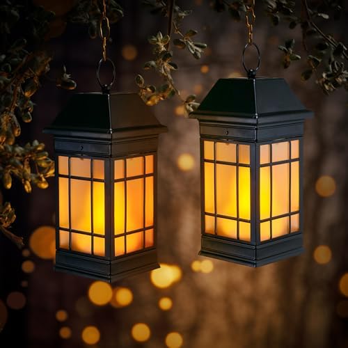 15.5" Solar Lantern Outdoor Waterproof, Glass Flickering Flame Solar Lanterns, Hanging Metal Lantern Decorative for Patio Front Porch Garden Backyard Tabletop Mothers Day Gifts Mom - Image 3