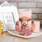 Floral Highland Cow Flameless Candles Battery Operated Flameless Candles with Timer Remote LED Real Wax Pillar Lights for Valentine's Day Home Decor Battery Tea Lights - Image 3