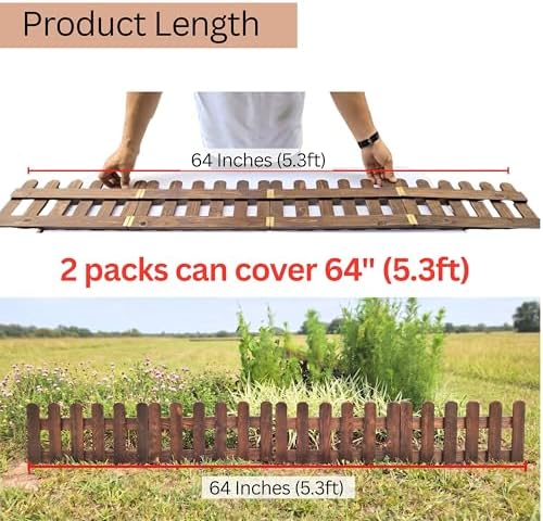 ShopLaLa Garden Edging Fence (Total 5.5ft Length) Dark Brown Wooden Fences - Image 5