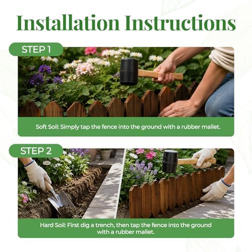 Wood Garden Edging, 9" H x 8 Ft L, 2 Pack, Brown Garden Fence - Image 6