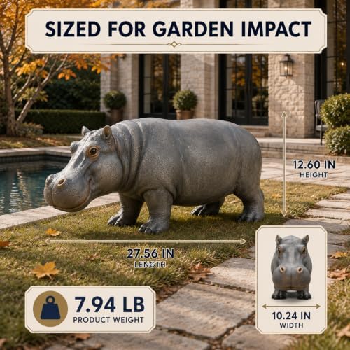 Hippo Garden Statue 27.56 Length Resin Weatherproof Outdoor Sculpture - Image 2