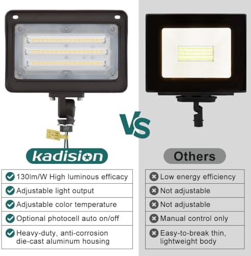 kadision LED Flood Light Outdoor with Photocell, 3000K/4000K/5000K, 4-Pack - Image 7