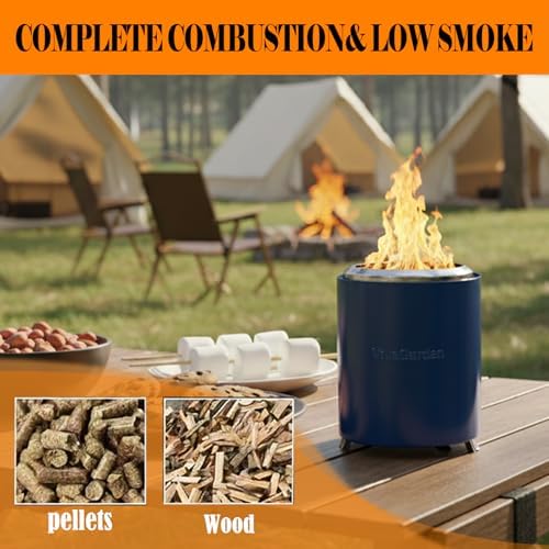 Portable Flame Adjustment Tabletop Fire Pit, VivaGarden Smokeless Table Top Fire Pit, Wood Burning & Pellets Outdoor Camping Stove with Carry Bag, Forks and Mat (9.7x7.1 Inch, Blue) - Image 5