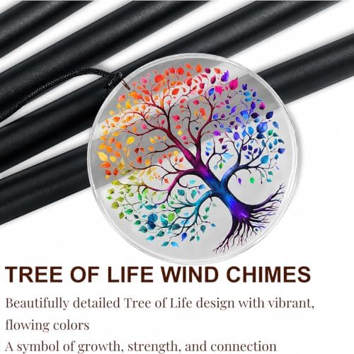 Tree of Life Wind Chimes for Outside, Deep Tone Outdoor Wind Chime with Colorful Wind Catcher, 6 Aluminum Tubes, Garden Porch Patio Decor, Memorial & Birthday Gift - Image 3