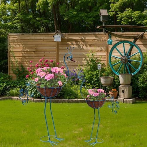 COOZZYHOUR Metal Peacock Planter with Fiber Basket -Garden Bird Planters for Outdoor Indoor Lawn,Yard,Porch,Patio, Garden Decorations（Set of 2） - Image 5