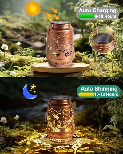 Dragonfly Gifts for Women Solar Lantern Dragonfly Decor Birthday Gifts for Women Mom Grandma Sister Friend Mothers Day Gifts Garden Decor Metal Solar Lights Outside Decor for Backyard Patio Deck Porch - Image 4