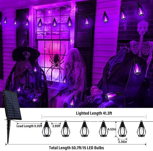 Flacchi Solar Flame String Lights - 42ft 15 LED Lights Outdoor Solar String Lights for Garden Patio Halloween Decoration (Purple, 42ft) - Image 3
