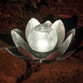 MCSLOTUS-S Silver Lotus Flower Solar LED Garden Light with Crackled Glass Globe – Waterproof Metal Outdoor Décor by Unknown