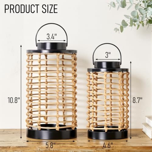 Rattan Lanterns Decorative Indoor 2p, Cylindrical Handmade Candle Lantern - Image 2