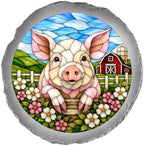 Magnolia Garden 10-Inch Farmhouse Pig Stepping Stone - Faux Stained Glass Country Barn Garden Stone, Weather-Resistant Resin Pathway Accent, Rustic Farm Animal Outdoor Yard Decor & Walkway Plaque by DicksonsGifts