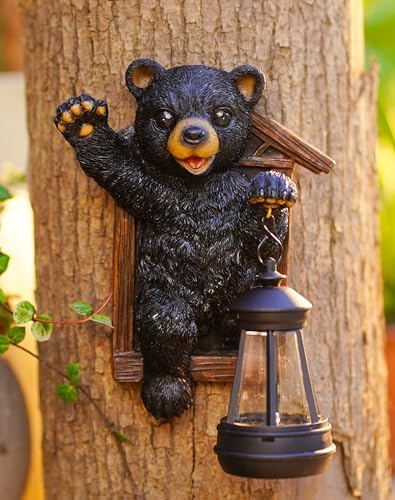 Goodeco Black Bear Tree Hugger with Solar Lantern - Garden Statue for Yard by Goodeco