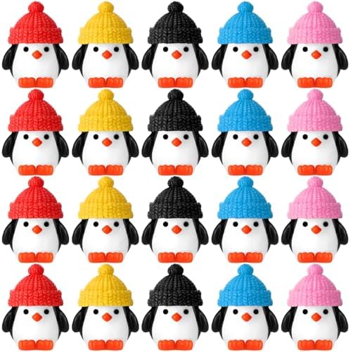 Soulchen 100 Pcs Mini Resin Penguin Figurines with Colorful Hats by Soulchen