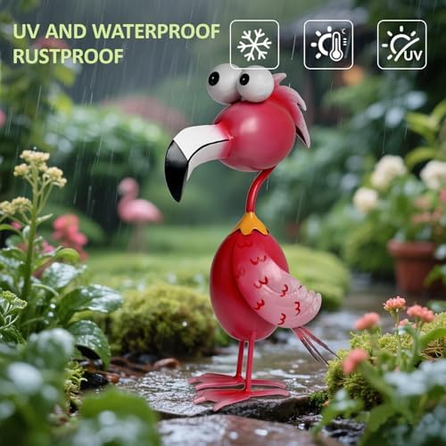 Kircust Flamingo Decor Yard Decorations Outdoor Garden Statue Outside Metal Bird Courtyard Art Pink Flamingos for Patio Backyard Porch Decoration - Image 4