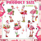 MorningRo 6 Pack Metal Christmas Flamingo Yard Decorations Sturdy Weatherproof Pink Flamingo Yard Stakes for Christmas Event Decoration Outdoor Yard Garden Holiday Winter Decor - Image 2
