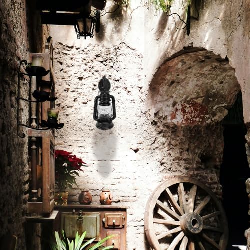 Toddmomy Retro Vintage Wall Lamp Retro Kerosene Style Hanging Lantern Wall Sconce Black Metal Frame Decorative Restaurant Corridor Bedroom Lighting Without Bulb - Image 6