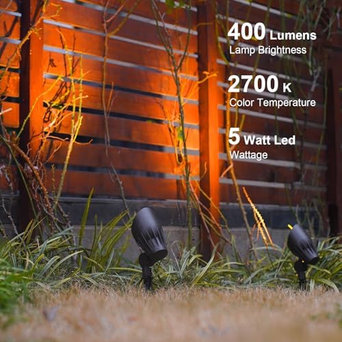 GOODSMANN Low Voltage Landscape Flood Lights 5W LED 1PK Outdoor Spotlight 2700K Warm White Replaceable LED Bulb Outside Hardwired Lighting with Metal Stake Cable Connector Replaceable - Image 2