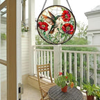 Stained Glass Window Hanging - Green Hummingbird Red Flower Suncatcher for Door Terrace Garden Home Decor Bird Landscape Sun Catcher Birthday Gifts for Lovers Women Men Dad Mom Nana 15 in - Image 6