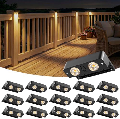 Bridika Solar Fence Lights Outdoor 16 Pack, Bright Solar Deck Lights with Lens, 3 Color Modes IP65 Waterproof Large Size Step Lights for Outside, Fence, Stair, Backyard, Patio, Wall by Bridika