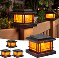 JOFIOS Flickering Flame Solar Post Cap Lights Outdoor, Black Post Lights with 3 Color Temperature, Fits 3.5" 4" 4.5" 5" Wood/Vinyl Posts, IP64 Waterproof Fence Deck Lights for Garden Patio Yard 4 Pack by JOFIOS