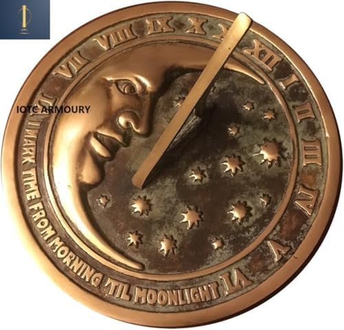 Moon and Stars Outdoor Indoor Garden Sundial, Solid Brass with Verdigris Highlights, 8.5-Inch Diameter - Image 2