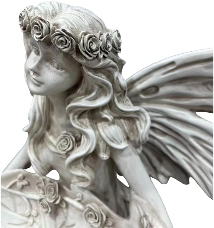 12.80" Garden Fairy Figurine, Resin Angel Bird Feeder Statue with Leaf Tray - Image 5