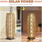 Solar Yard 2-Piece Outdoor Floor Lamp Solar Lantern, Water-Resistant Wicker Boho Patio Light with 50&100 Lumens Dual Brightness for Garden Porch Deck Decor, Large Cindy Natural - Image 3