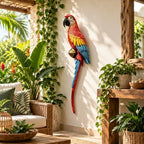 Hanging Scarlet Macaw Garden Statue, Hand Painted Resin Bird Decor by Guioiby