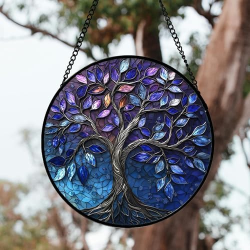 Blue Purple Tree of Life Stained Glass Window Hanging Suncatcher Gift 15" - Image 2