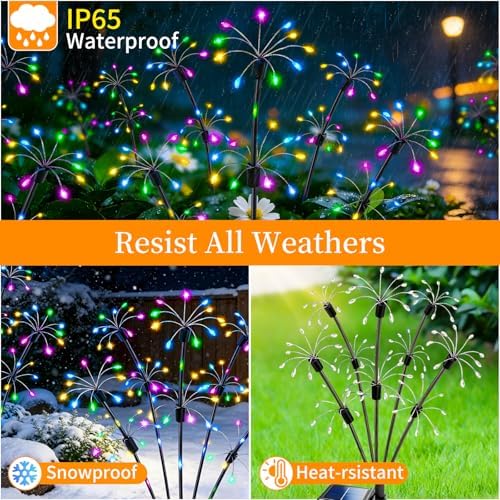 VOOKRY Solar Garden Lights Outdoor, 8 Pack Multicolor Fairy Firework Lights - Image 4
