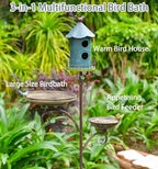 Metal Bird Bath Feeder and Houses for Outdoors, Birdbaths for Outside with 4-Prong Stake, 3 in 1 Free Standing with Blue House on Pole for Garden Patio Yard Lawn - Image 2