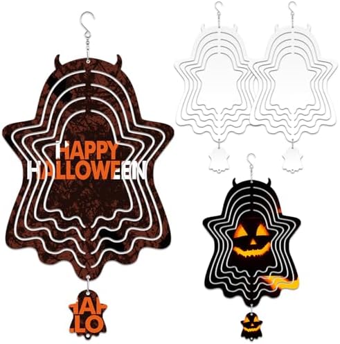 4Pack 10 inch Sublimation Wind Spinner Blanks 3D Aluminum Metal Wind Sculpture Kinetic Spinners for Yard and Garden Indoor Art Ornaments Hanging Decoration (Halloween Ghost) by WindMage