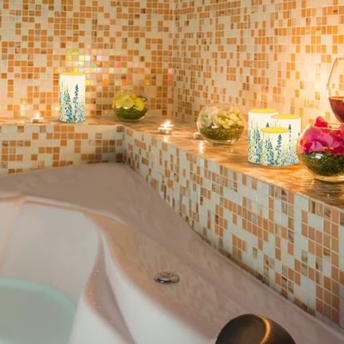 Pack of 4 Flickering Flameless Candles Bulk with Remote Outdoor Battery Operated LED Candles with Timer Elictric Pillar Lights for Beach Coastal Home Decoration, Floral Green Leaves - Image 7