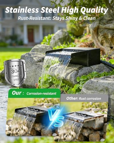 POPOSOAP 70W Solar Pond Waterfall Spillway with Fountain Pump, 304 Stainless Steel Pond Spillway & Filtration System with 9.8FT Tubing for Garden Ponds Landscape Water Features-P5703Y - Image 4