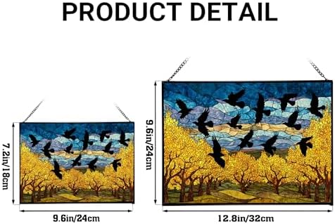 Crows Flying Over Autumn Orchard Rectangular Stained Glass Suncatcher – Hanging Window Panel with Animal & Nature Scene – Vibrant Glass Art Gift for Wildlife, Fantasy, Nature Lovers n5K17Y - Image 4
