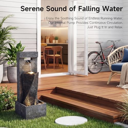 40" High Outdoor Water Fountain with 3 LED Lights, Cascading Waterfall Fountain with Whisper-Quiet Pump, Featuring Natural Stone Look for Garden, Patio, Yard, Grey - Image 6