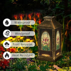 Solar Lantern Victorian Stained Glass Window Lotus Flower Outdoor Waterproof Garden Hanging Lantern Solar Powered Lighting Outside Table Lamp for Patio Deck Camping 1 Pack - Image 2