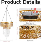 Solar Powered Hanging Chandelier Gold Metal Frame Acrylic Crystal Waterproof Outdoor Hanging Light for Patio, Wedding, Party, Garden Decor Rechargeable LED Pendant Lamp with Auto On/Off - Image 4