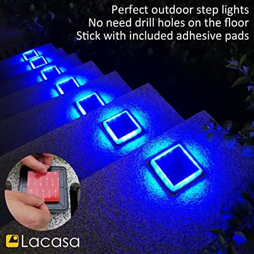 Lacasa Blue Solar Deck Lights 4 Pack, Dusk to Dawn Large Battery Step Lights, Big Solar Powered Waterproof Dock Lights, LED Solar Lights Outdoor Garden Stair Driveway Walkway Pathway Warning Lamp - Image 4
