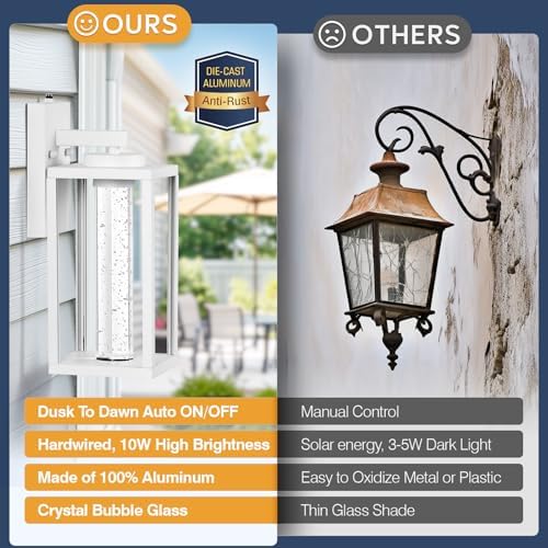 VIANIS White Outdoor Wall Lights, Large Exterior House Lighting Fixtures - Image 4
