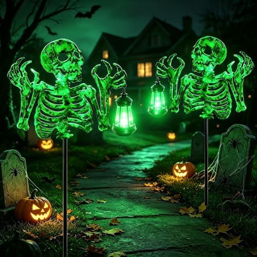 YJFWAL Halloween Skull Decor with Solar Light, 1 Pack Skull Solar Garden Lights Outdoor Waterproof for Family and Friends, Stake Lights with Solar Lanterns Yard Art Outside Patio Garden Decor - Image 6