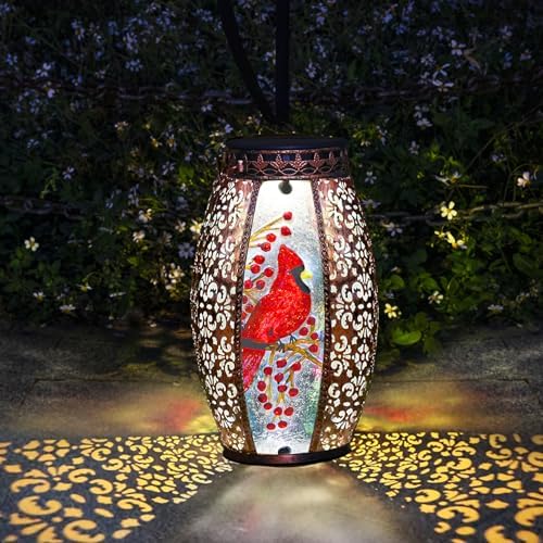 Solar Lanterns Outdoor Cardinal Garden Decor Light Waterproof Hanging Decorative Gifts for Women Mom Mothers Grandma Grandparents Birthday Gift by SolarGardenDecorativeFamily