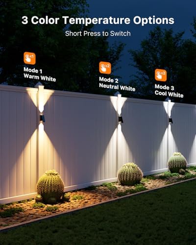 8 Pack Warm/Neutral/Cool White Solar Power Fence Lights Up and Down - Image 3